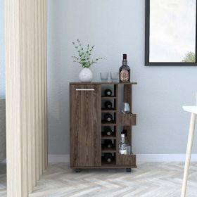 Bar Cart Wells, Four Casters, Dark Walnut Finish