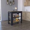 Kitchen Island 40 Inches Dozza, Two Shelves, Black Wengue / Light Oak Finish