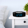 NELSONIC Digital AM/FM Clock Radio with Built in Aux Cord, Black with Blue LED Display