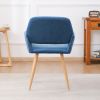 Velet Upholstered Side Dining Chair with Metal Leg(Blue velet+Beech Wooden Printing Leg),KD backrest