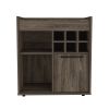 Bar Cabinet Dext, Two Concealed Shelves, Six Wine Cubbies, Dark Walnut Finish