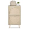 2 Drawers Shoe Cabinet Rattan Shoe Rack Shoe Storage Cupboard Organizer Unit