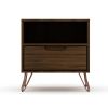 Manhattan Comfort Rockefeller 1.0 Mid-Century- Modern Nightstand with 1-Drawer in Brown