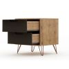 Manhattan Comfort Rockefeller 2.0 Mid-Century Modern 2-Drawer Nightstand Nature and Textured Grey