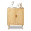 Modern Rattan Shoe Storage Cabinet with Double Doors and Adjustable Shelves, Accent Cabinet for Living Room, Bedroom, Hallway