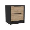 Nightstand Cervants, Two Drawers, Metal Handle, Black wengue / Pine Finish