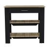 Kitchen Island 40 Inches Dozza, Two Shelves, Black Wengue / Light Oak Finish