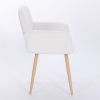 Teddy Fabric Upholstered Side Dining Chair with Metal Leg(White teddy fabric+Beech Wooden Printing Leg),KD backrest