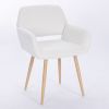 Teddy Fabric Upholstered Side Dining Chair with Metal Leg(White teddy fabric+Beech Wooden Printing Leg),KD backrest