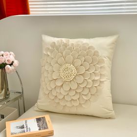 Nordic Cream Style Brown Simple Flower Embroidered Sofa Bedroom Bedside Decorative Pillowcase (Option: Handmade petals-45x45cm-Pillowcase)