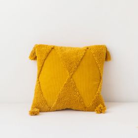 Corduroy Geometric Rhombus Triangle Tufted Embroidered Tassel Pillow Model Room Sofa Cushion Cover (Option: C-45x45cm Without Pillow Core)