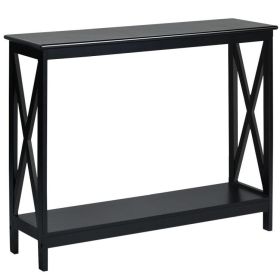 2-Tier Console X-Design Sofa Side Accent Table (Color: Black)