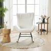 Rocking Chair Nursery, Solid Wood Legs Reading Chair with Teddy Fabric Upholstered , Nap Armchair for Living Rooms, Bedrooms, Offices, Best Gift,White