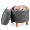 Round Fabric Storage Ottoman with Tray and Non-Slip Pads for Bedroom